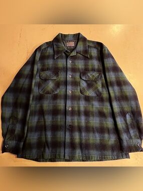 Pendleton Green & Blue Plaid Wool Shirt Jacket